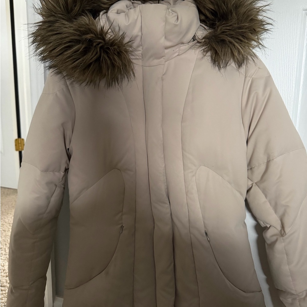 Calvin Klein Beige Puffer Coat with Faux Fur
